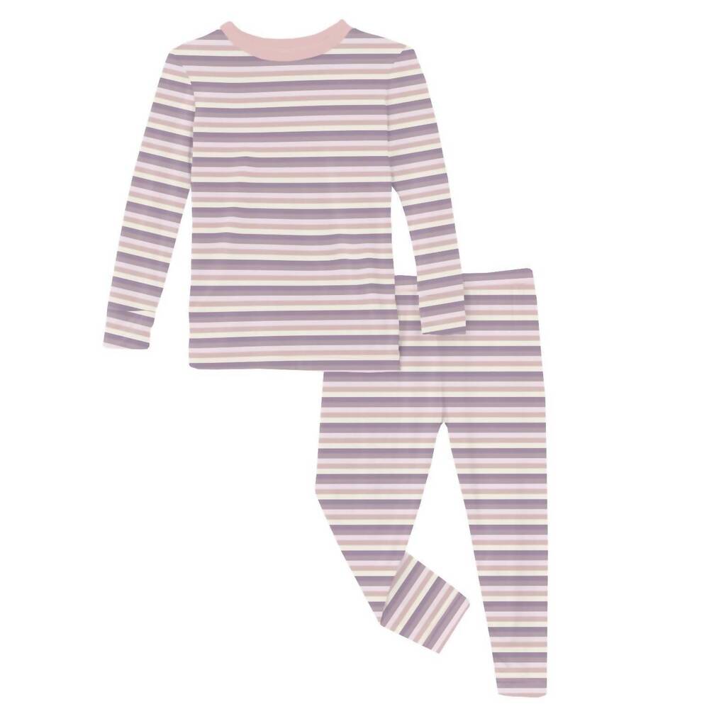 NEW KICKEE kids long sleeve pajama set in lavender bliss stripe